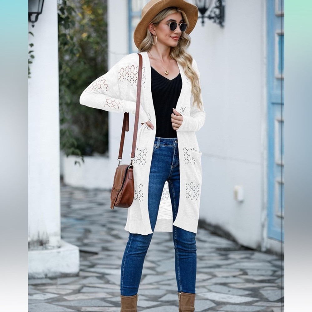 Elegant White Open-Front Women's Sweater. NWT